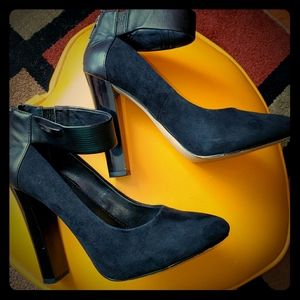 Calvin Klein black suede/leather back zip heels.